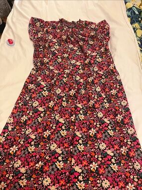 BloomChic Floral Maxi Dress - Black with Pink & Orange Accents